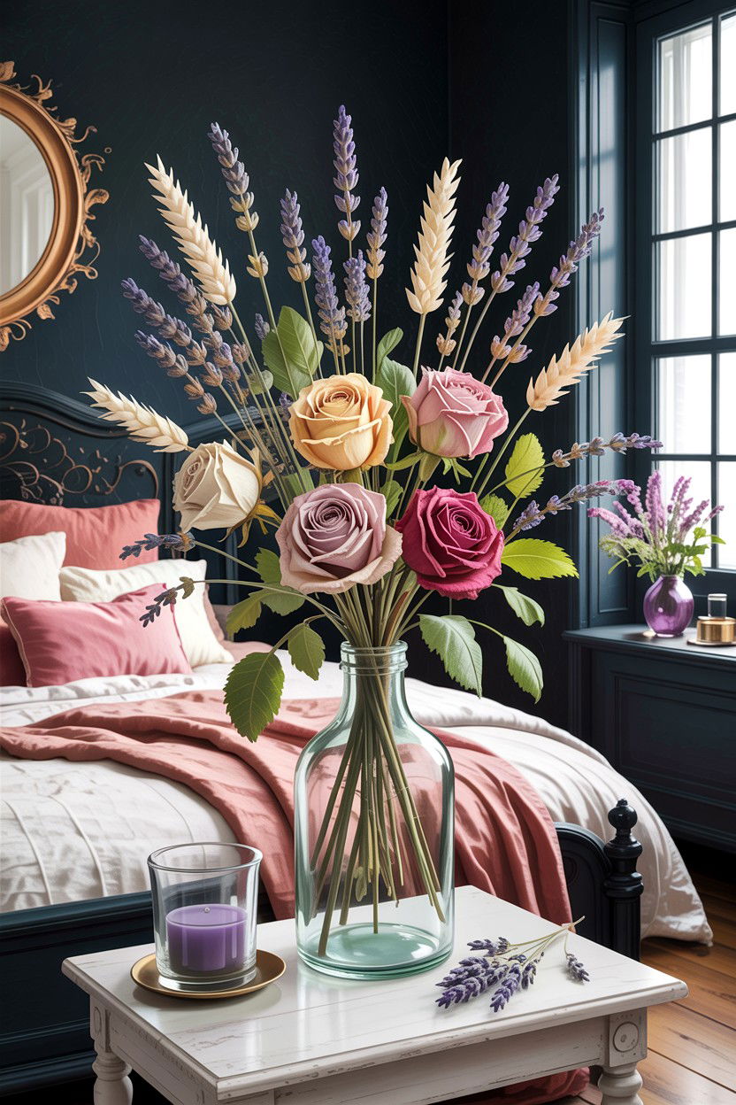 Dried Floral Arrangement - 30 dark academia bedroom ideas