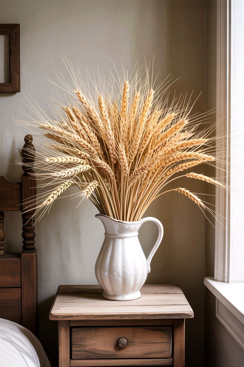 Dried Wheat Bouquet Decor - 30 cottage core bedroom ideas