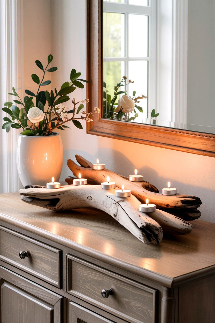 Driftwood Candle Centerpiece - 30 bedroom candle ideas