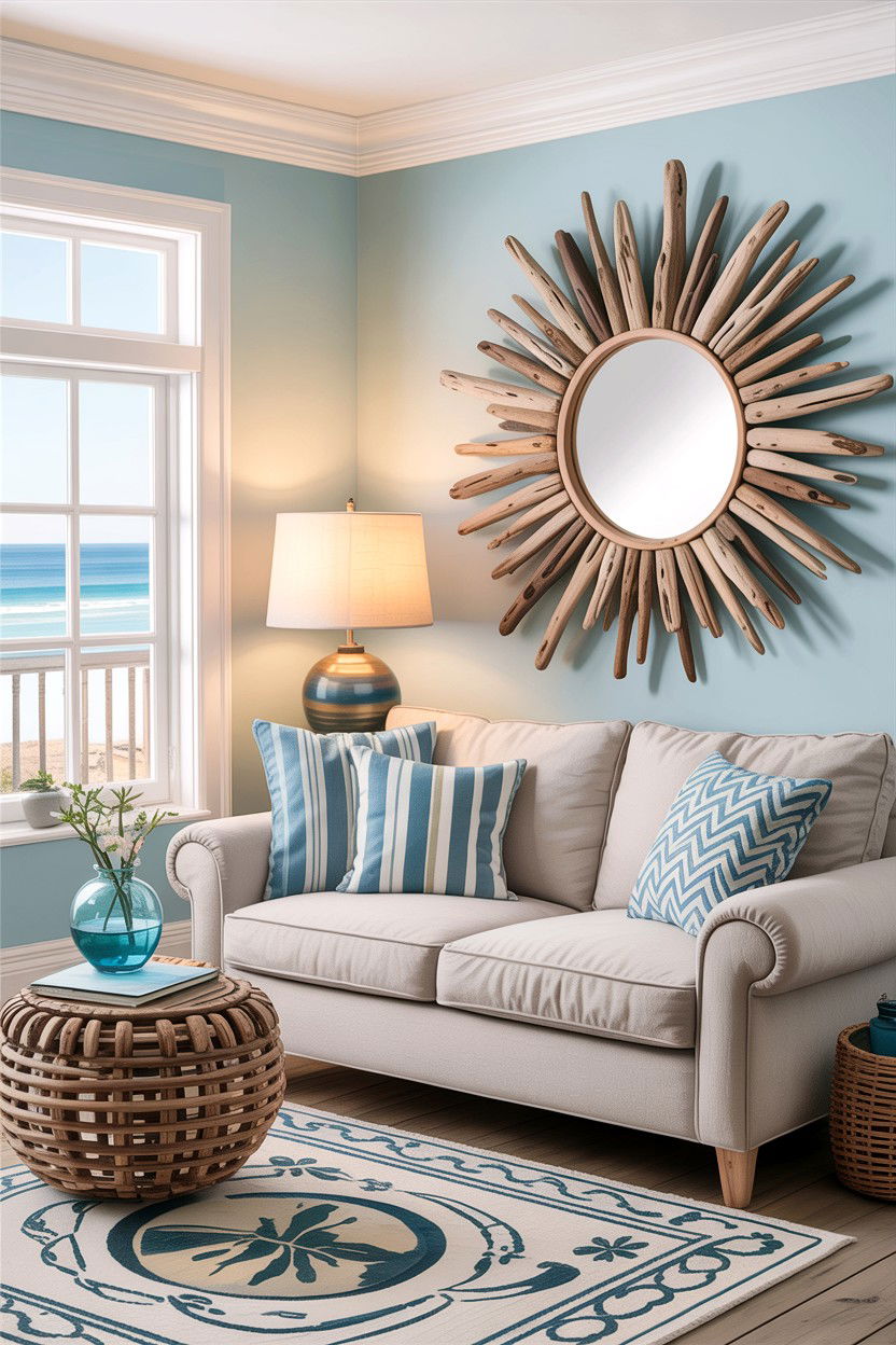 Driftwood Wall Mirror - 30 handmade living room ideas