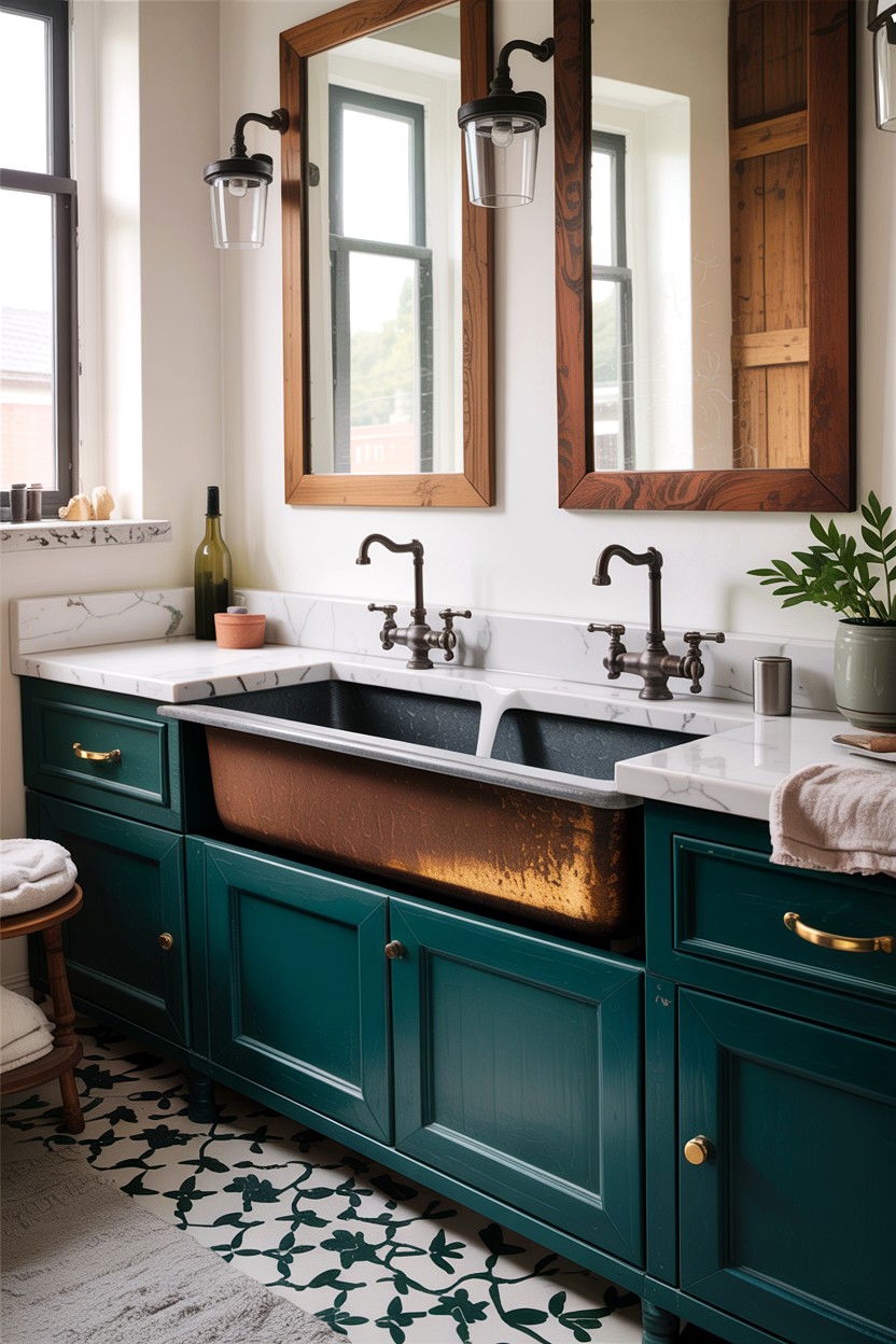 Dual Faucet Trough Sink - 30 farmhouse sink bathroom ideas