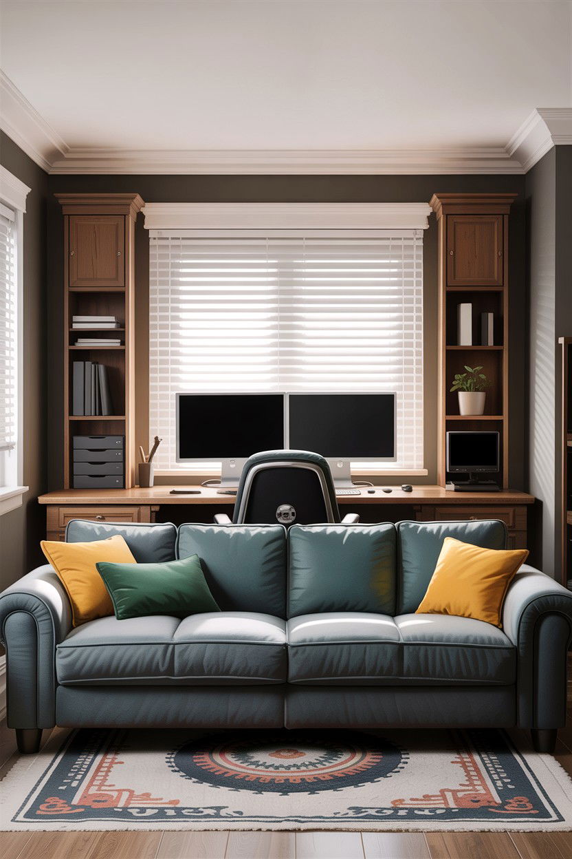 Dual Monitor Desk Setup Behind Sofa - 30 gaming living room ideas