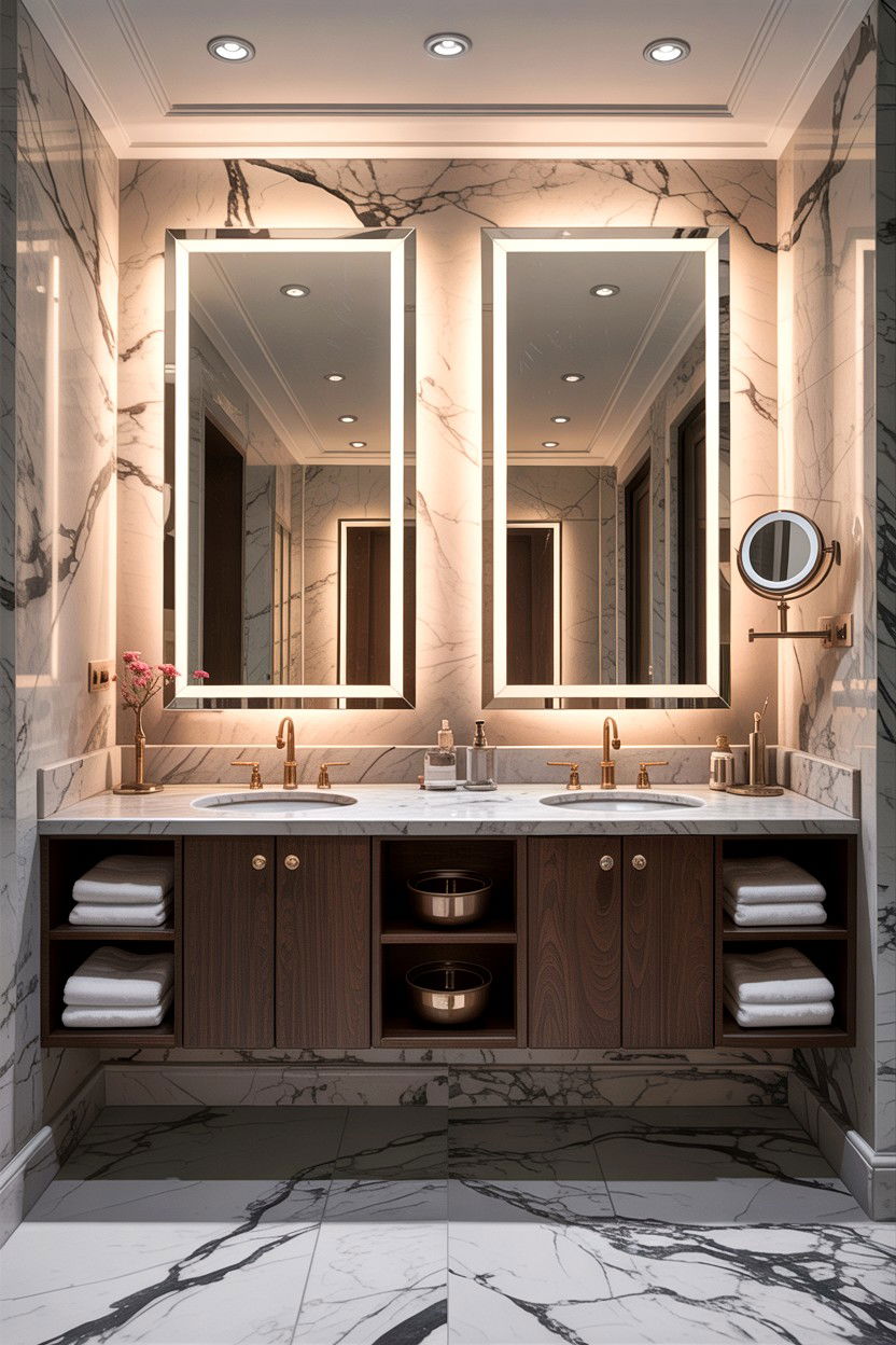 Dual backlit mirror - 30 backlit bathroom mirror ideas