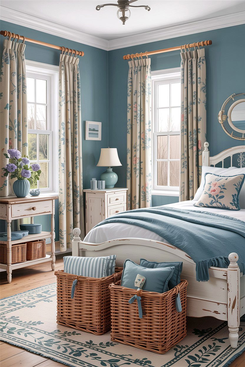 Dusty Blue Cottage Bedroom - 30 rustic blue bedroom ideas