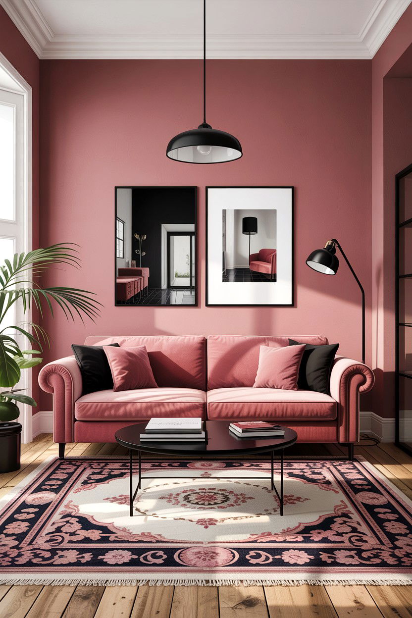 Dusty Rose And Black Accents - 30 dusty rose living room ideas