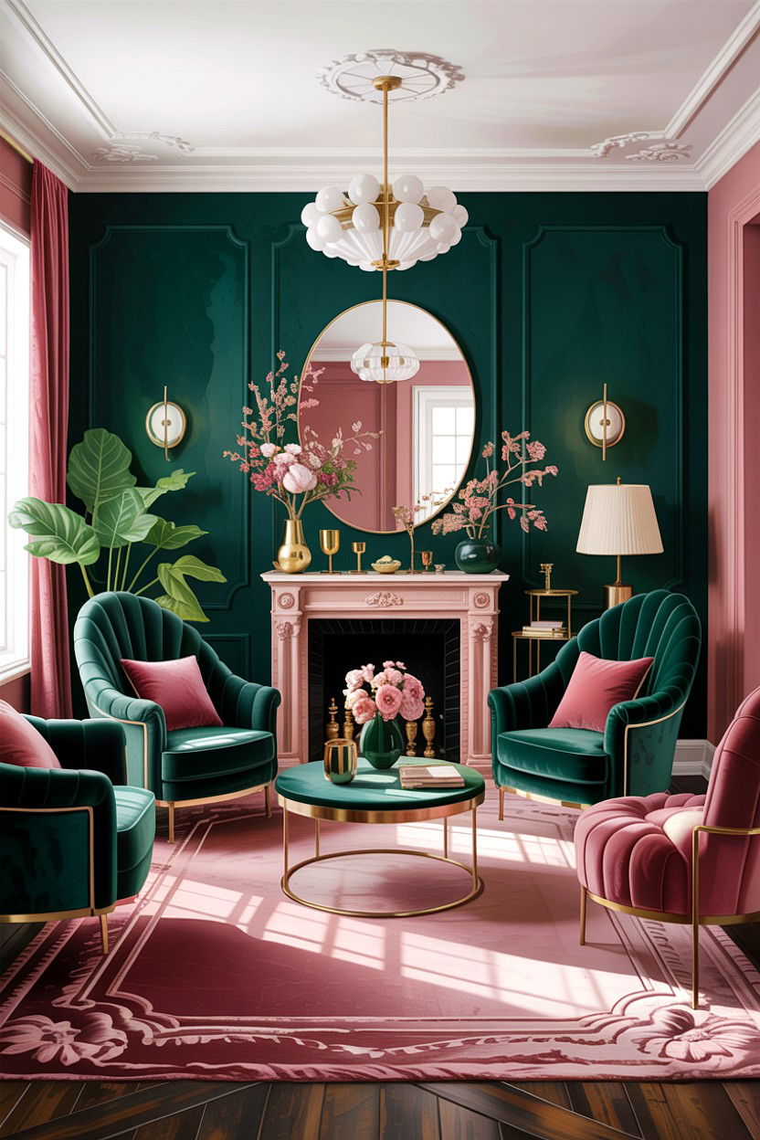 Dusty Rose And Emerald Green - 30 dusty rose living room ideas