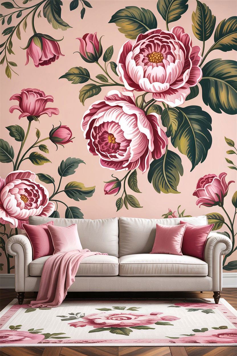 Dusty Rose Floral Wallpaper - 30 dusty rose living room ideas