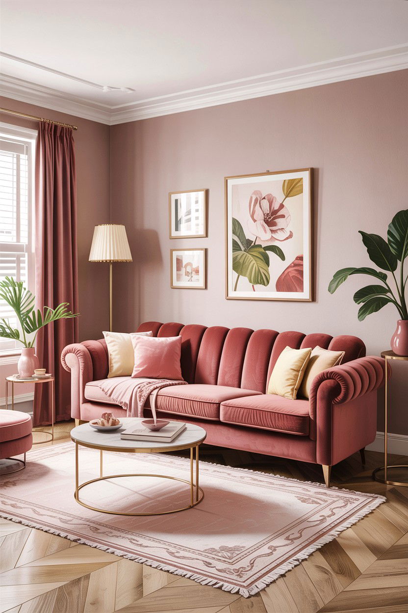 Dusty Rose Velvet Sofa - 30 dusty rose living room ideas