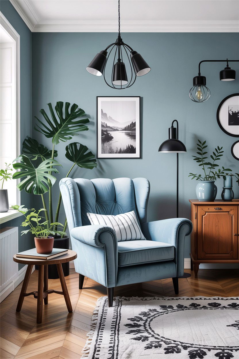 Dusty blue scandinavian living room - 30 scandinavian blue living room ideas
