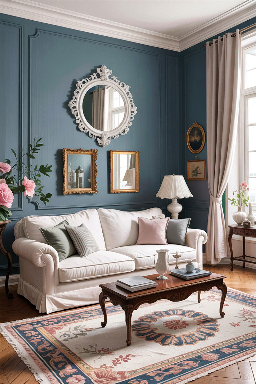 Dusty blue walls - 30 blue and white living room ideas