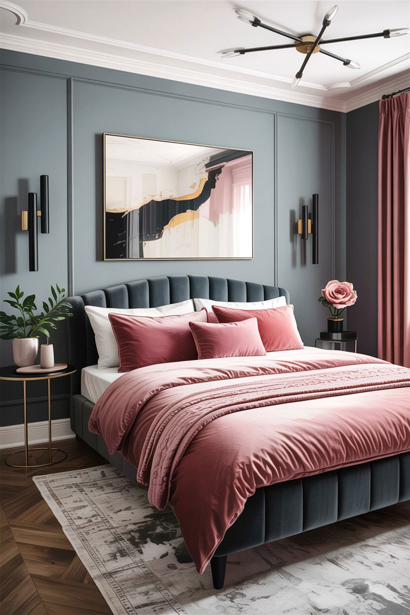 Dusty rose and grey bedroom - 30 bedroom color schemes