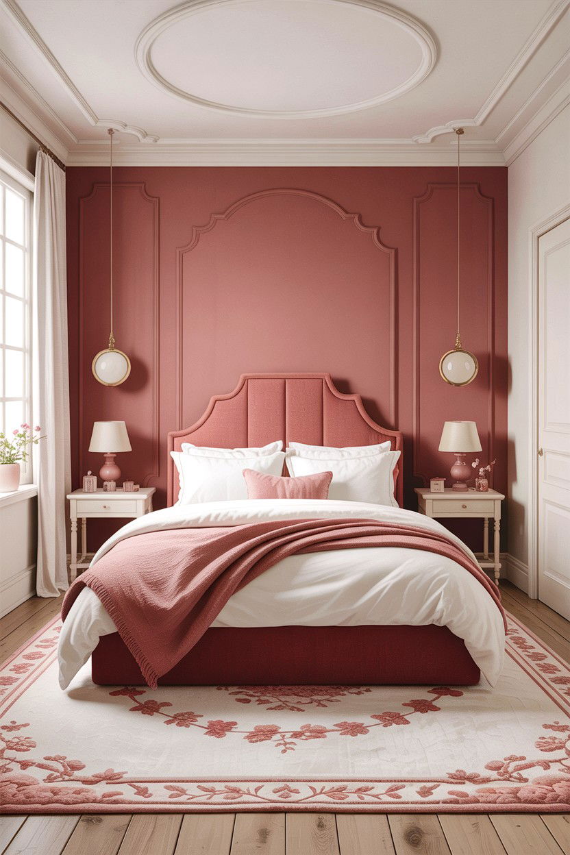 Dusty rose and white bedroom - 30 bedroom two tone walls