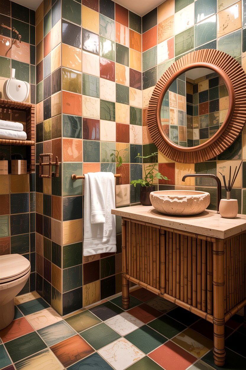Earthy tone bathroom tile - 30 handmade tile bathroom ideas