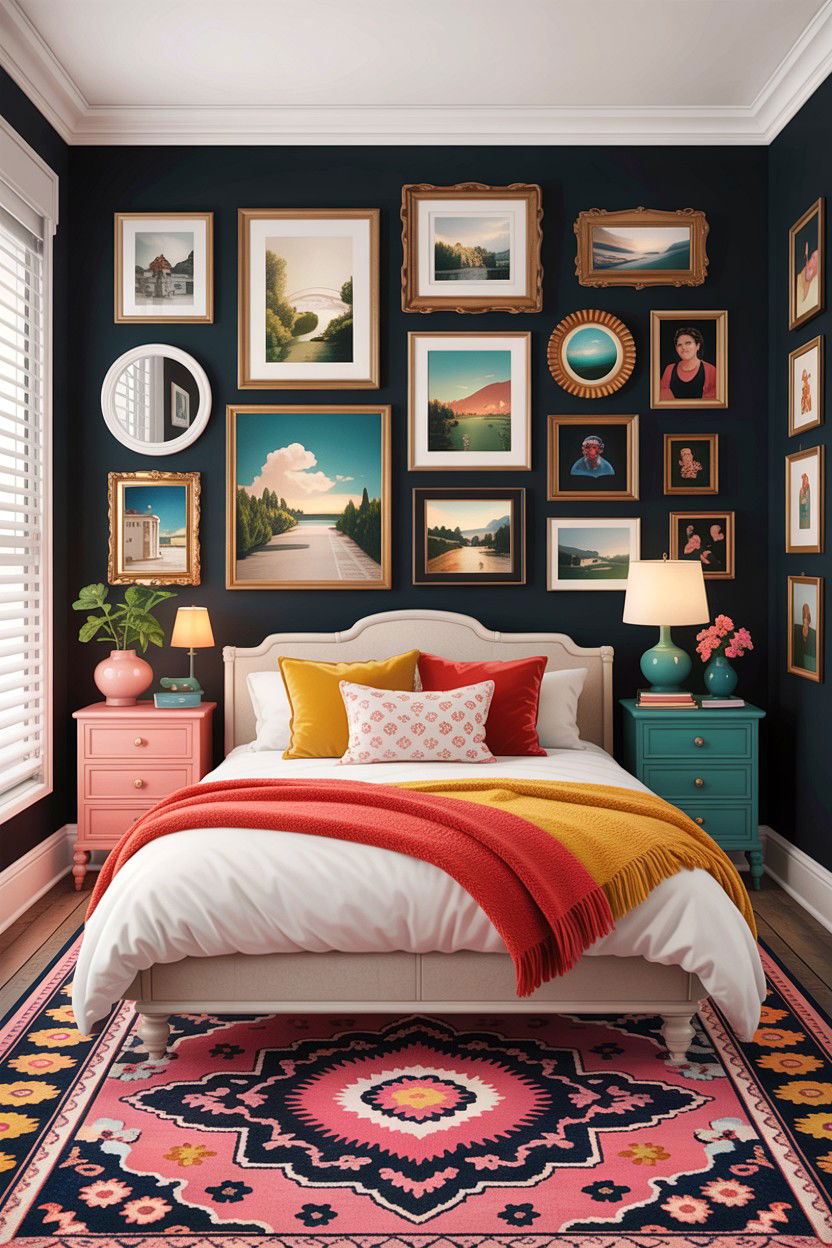 Eclectic Bedroom Gallery Wall - 30 dramatic bedroom ideas
