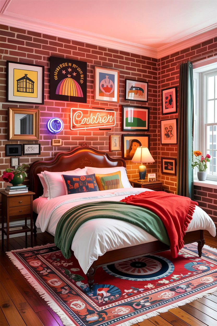 Eclectic Brick Bedroom - 30 exposed brick bedroom ideas