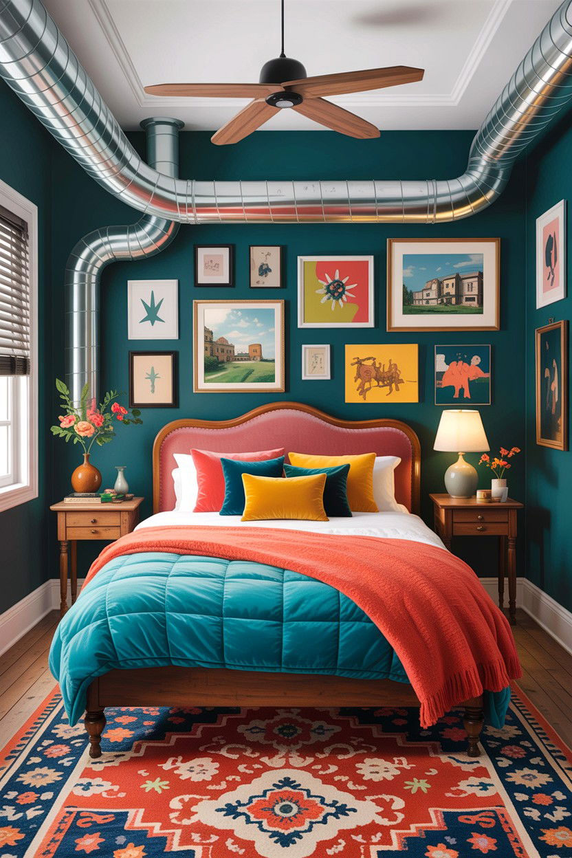 Eclectic bedroom decor - 30 exposed ductwork bedroom ideas