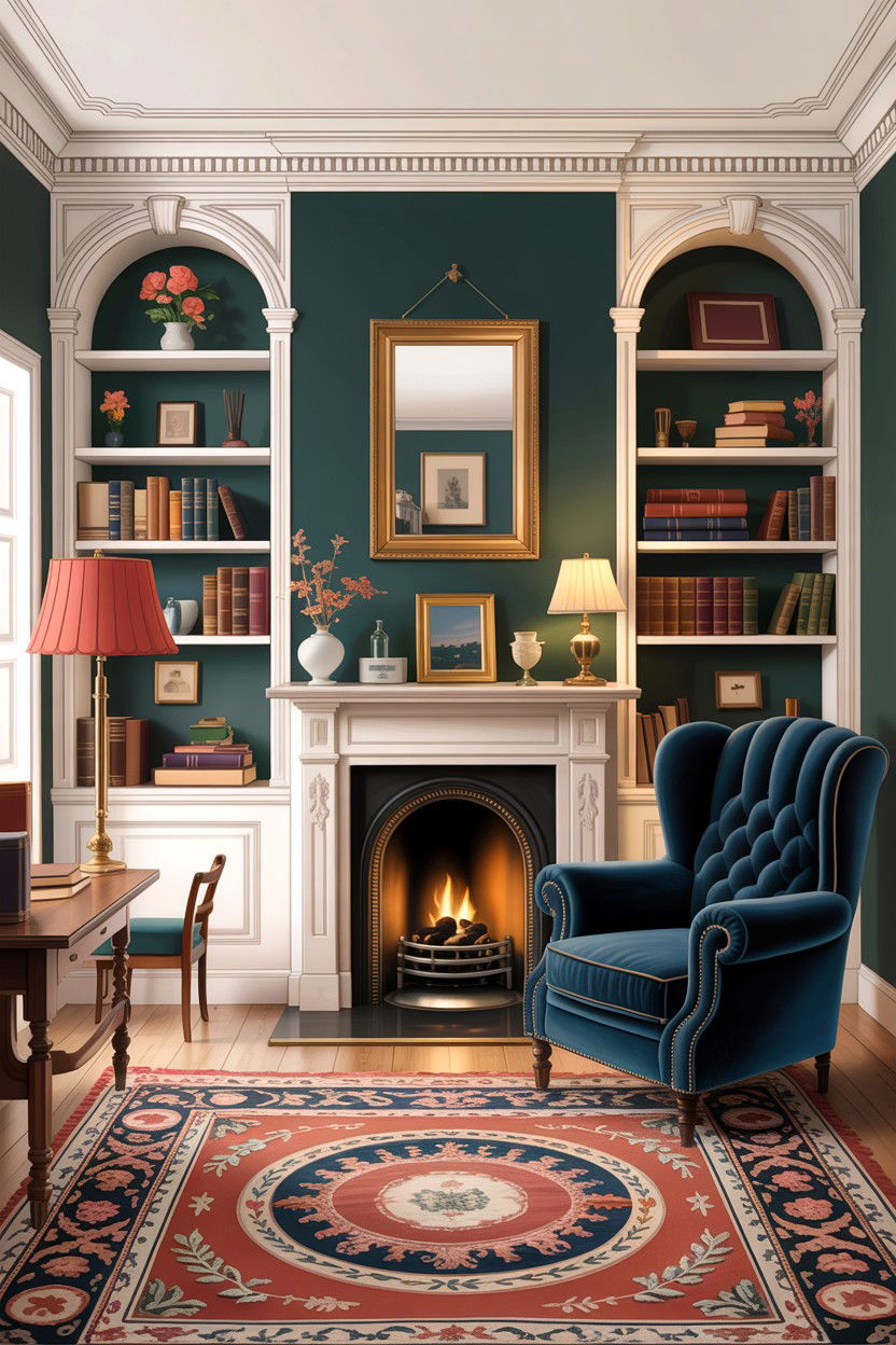 Edwardian living room with built in shelving - 30 Edwardian living room ideas