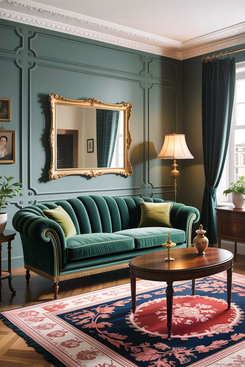 Edwardian living room with velvet furniture - 30 Edwardian living room ideas