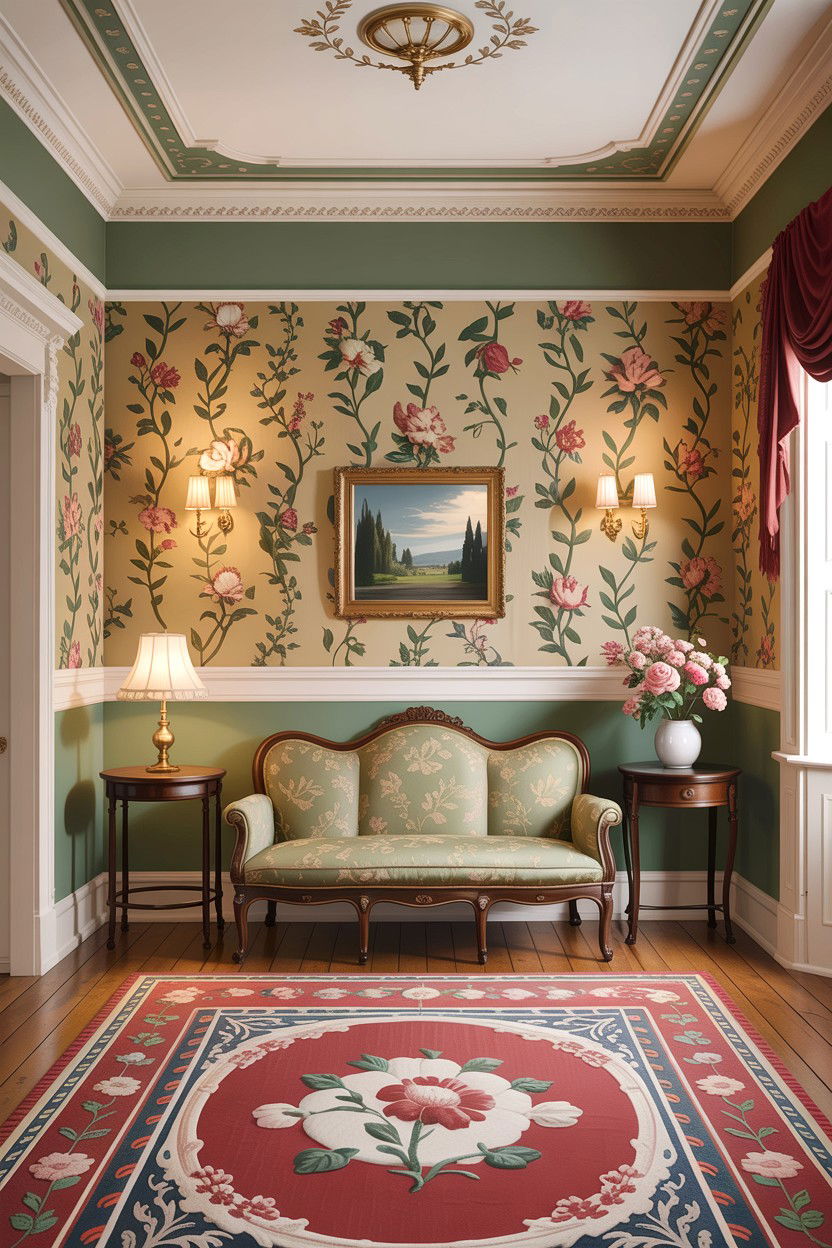 Edwardian living room with wallpaper - 30 Edwardian living room ideas