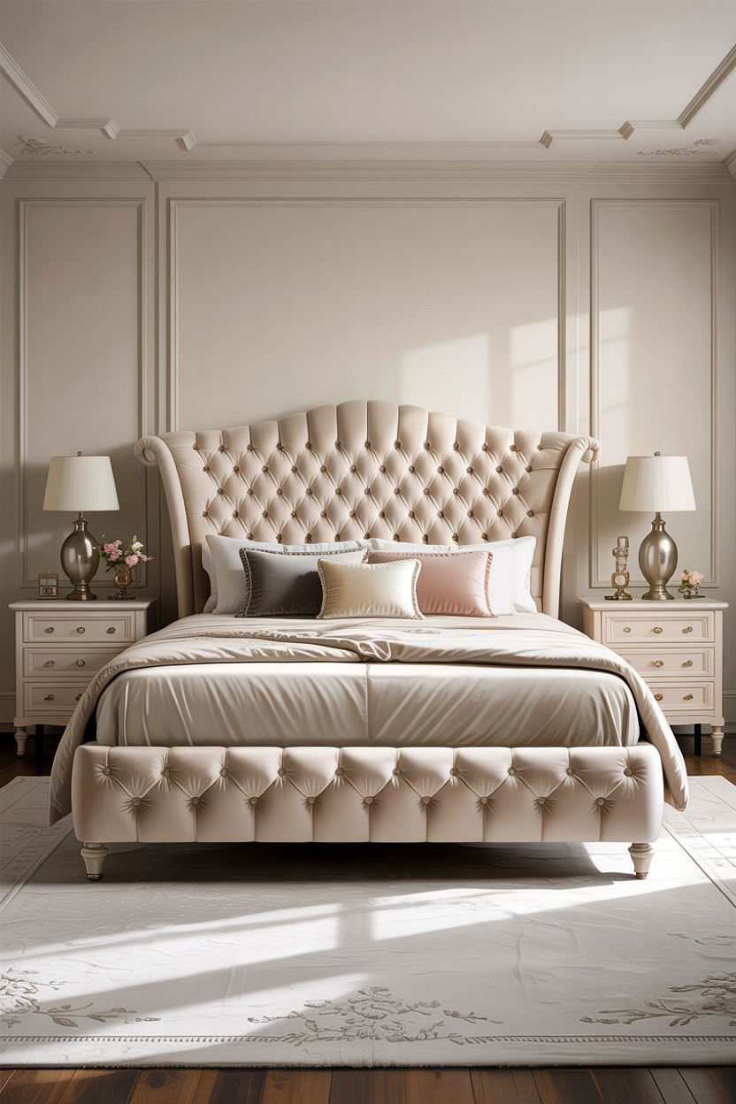 Elegant Cream Tufted Headboard Bedroom - 30 traditional cream bedroom ideas