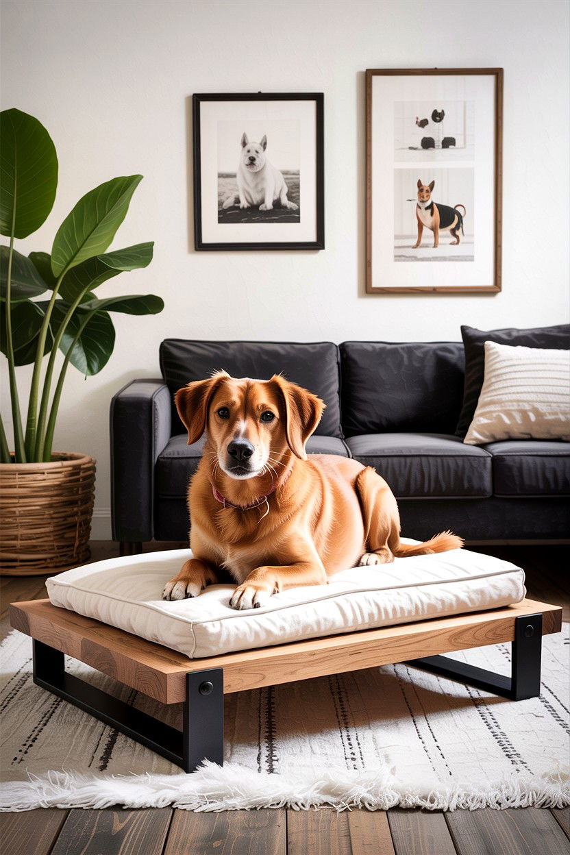 Elevated Wooden Dog Bed - 30 dog bed living room ideas