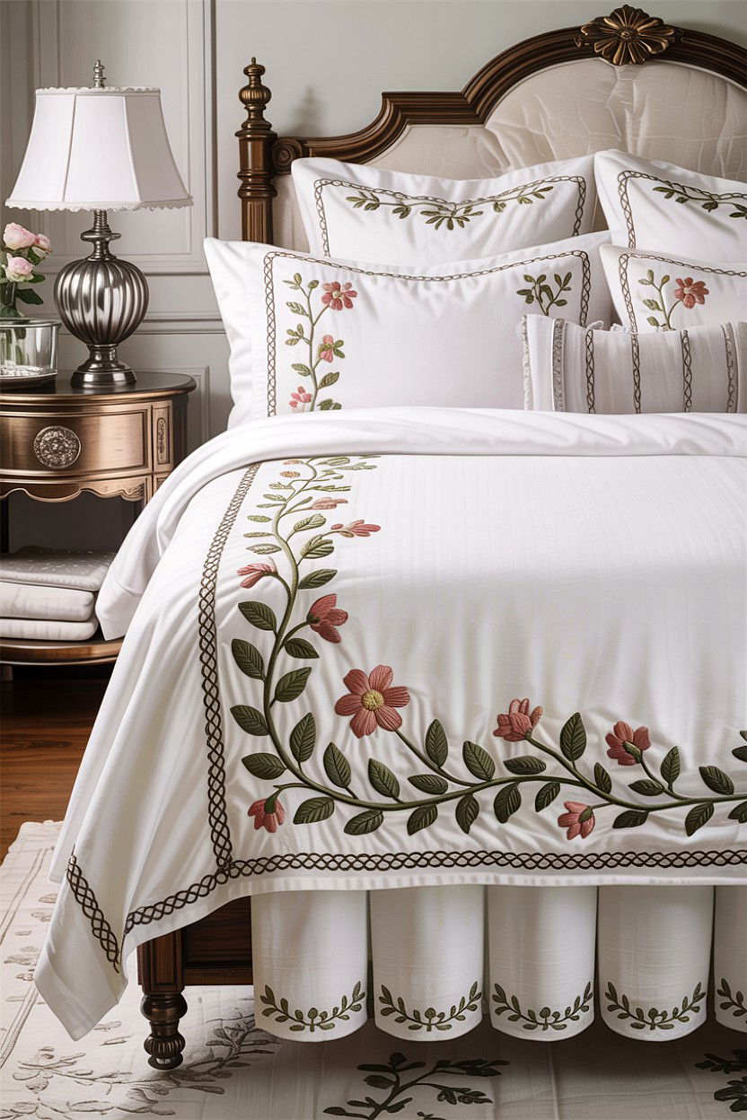 Embroidered Bed Skirt - 30 bedroom dust ruffles