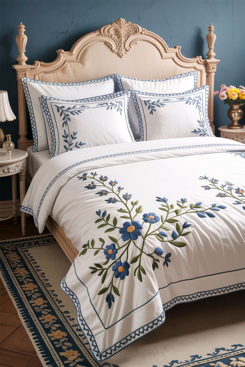 Embroidered Bedding - 30 bedroom bedding ideas