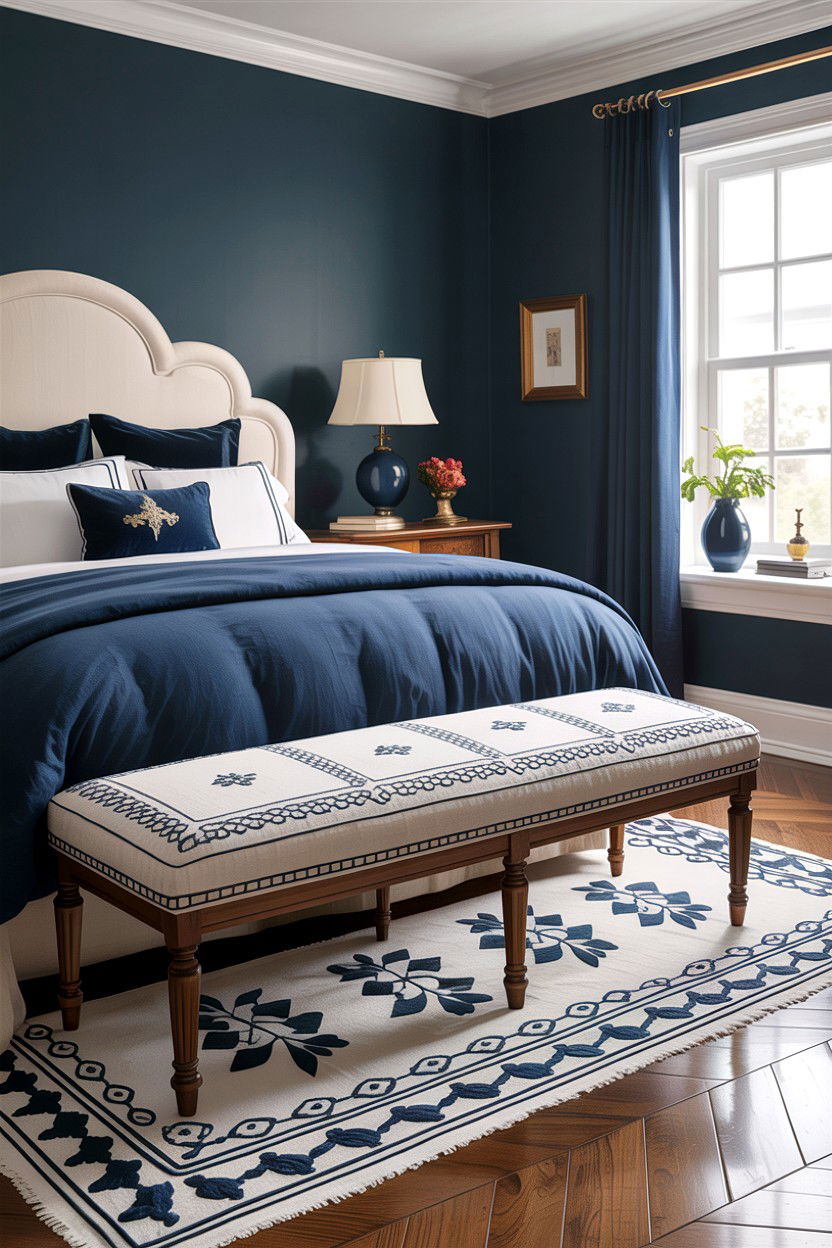 Embroidered Bench Seating Decor - 30 embroidered bedroom ideas