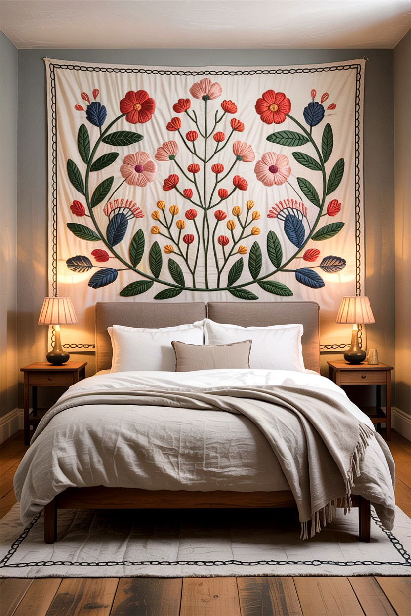 Embroidered Fabric Wall Hanging - 30 embroidered bedroom ideas