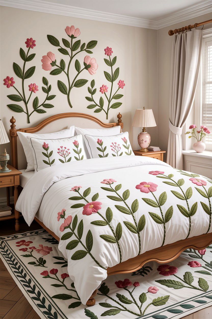 Embroidered Floral Master Bedroom - 30 embroidered bedroom ideas