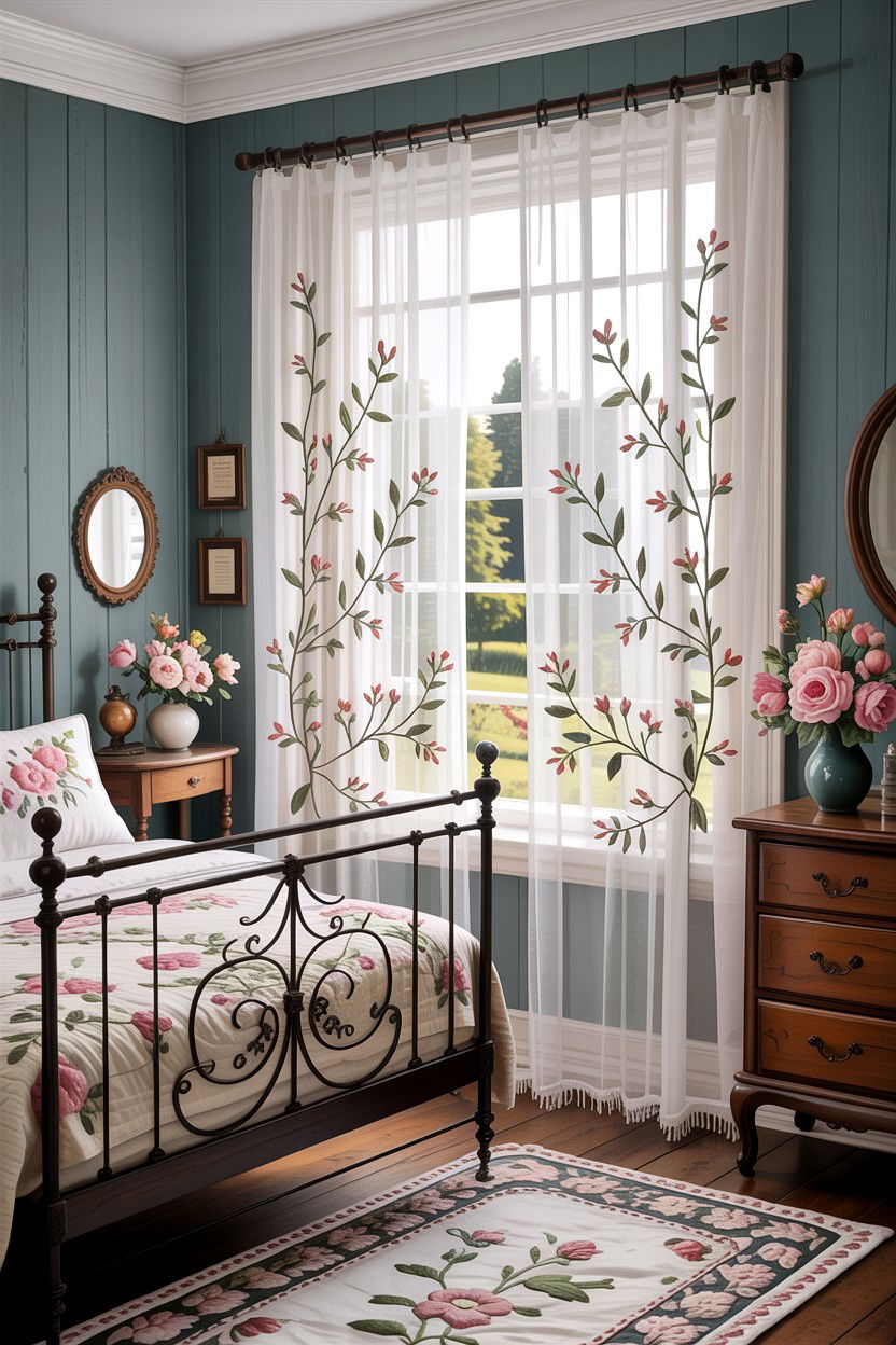 Embroidered Floral Sheer Curtains - 30 bedroom sheer curtains
