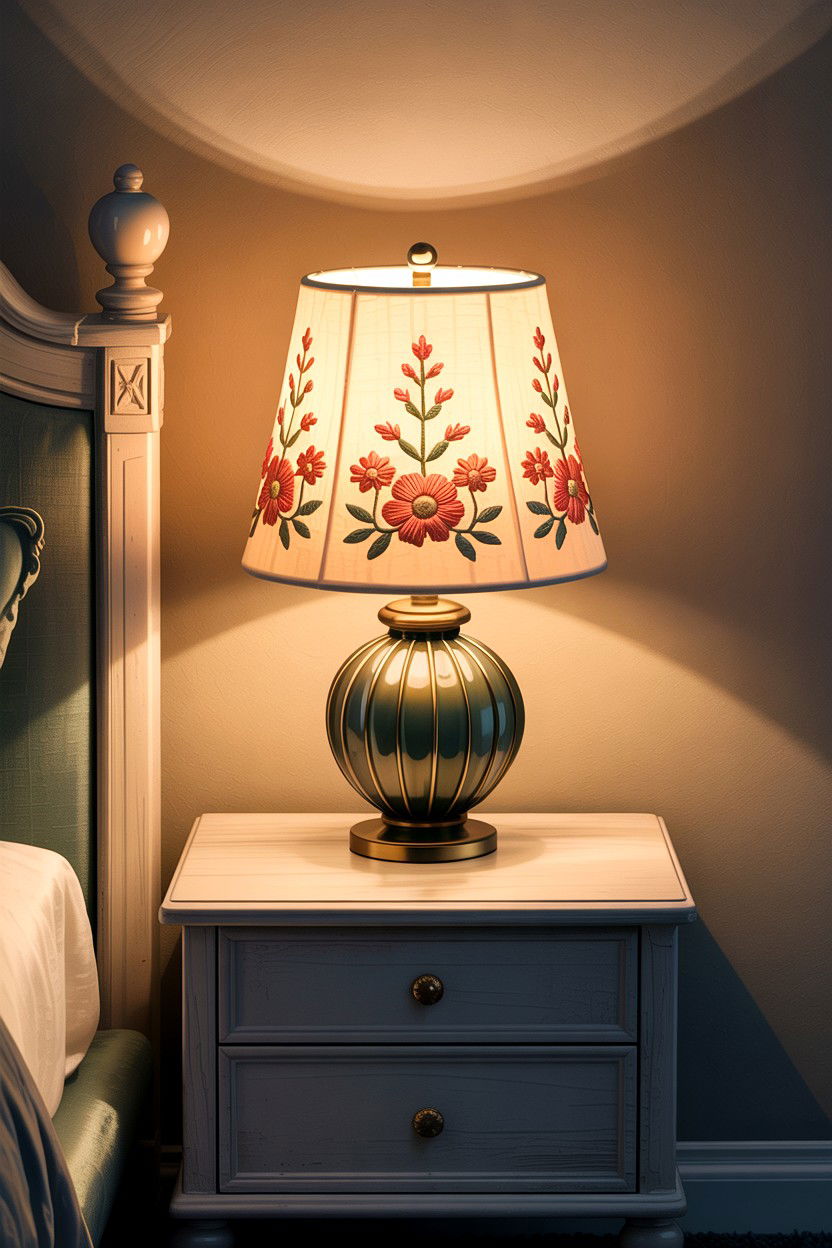 Embroidered Lampshade Accent Decor - 30 embroidered bedroom ideas