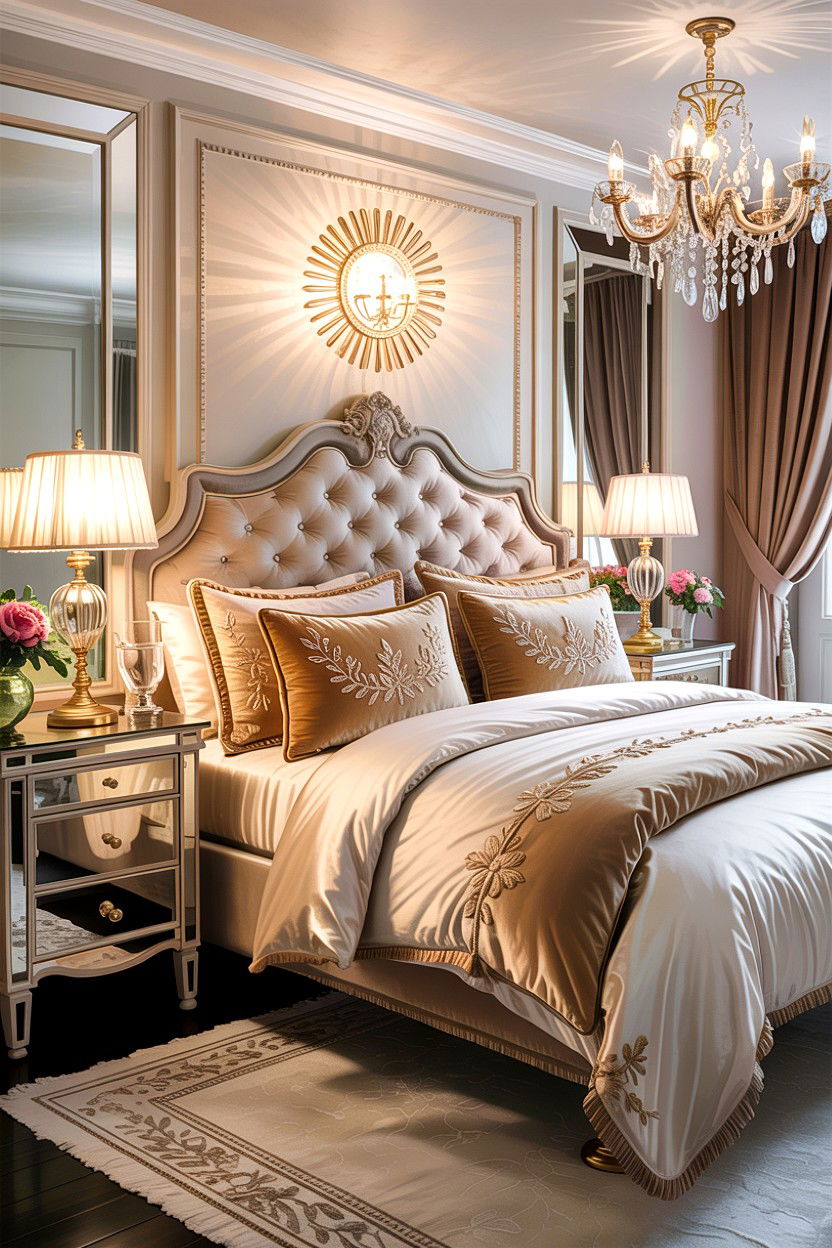 Embroidered Pillow Glam Bedroom - 30 layered texture bedroom ideas