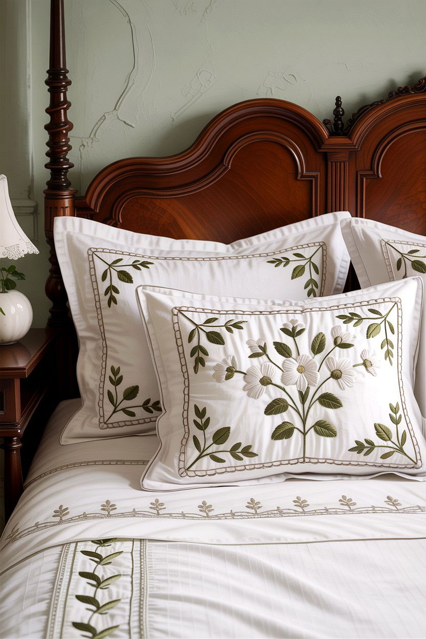 Embroidered Pillows - 30 Edwardian bedroom ideas