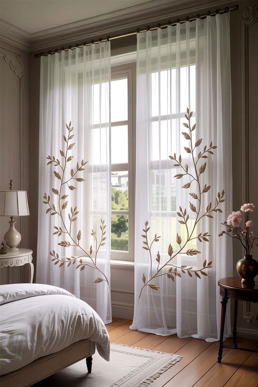 Embroidered Sheer Window Curtains - 30 embroidered bedroom ideas