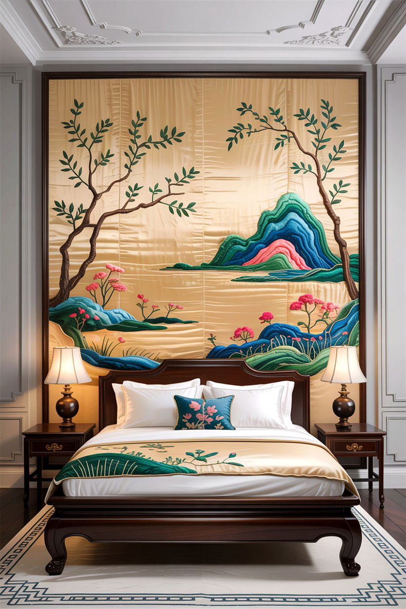 Embroidered Silk Wall Panel - 30 Chinese bedroom ideas