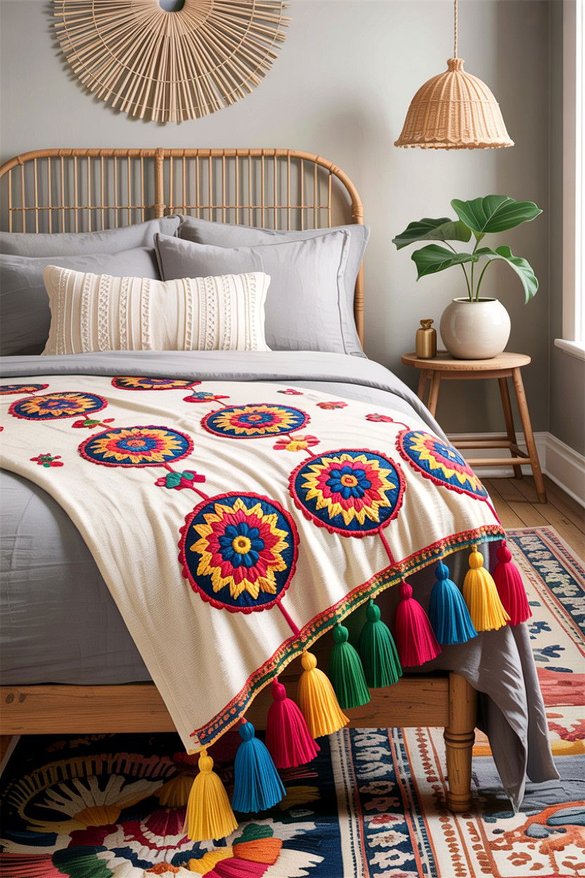 Embroidered Tassel Throw Blanket - 30 embroidered bedroom ideas