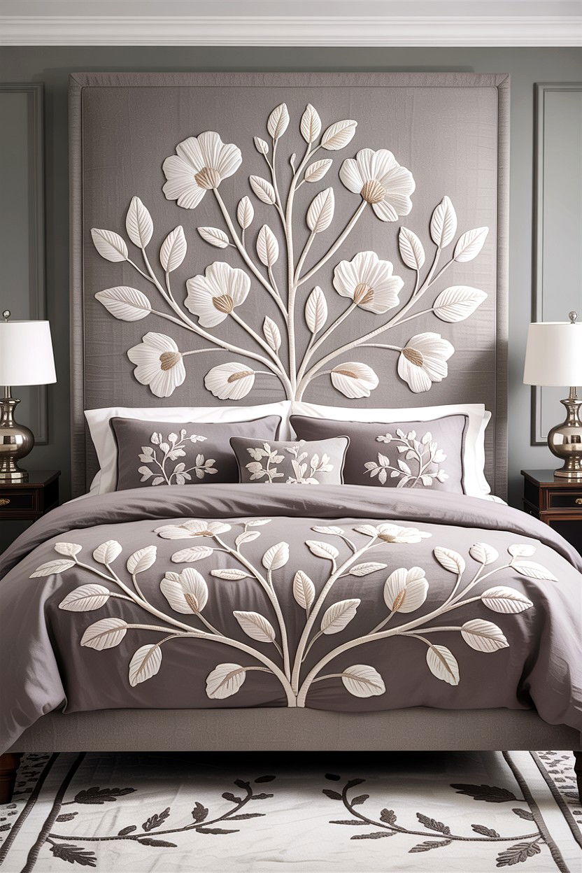 Embroidered Upholstered Headboard Decor - 30 embroidered bedroom ideas