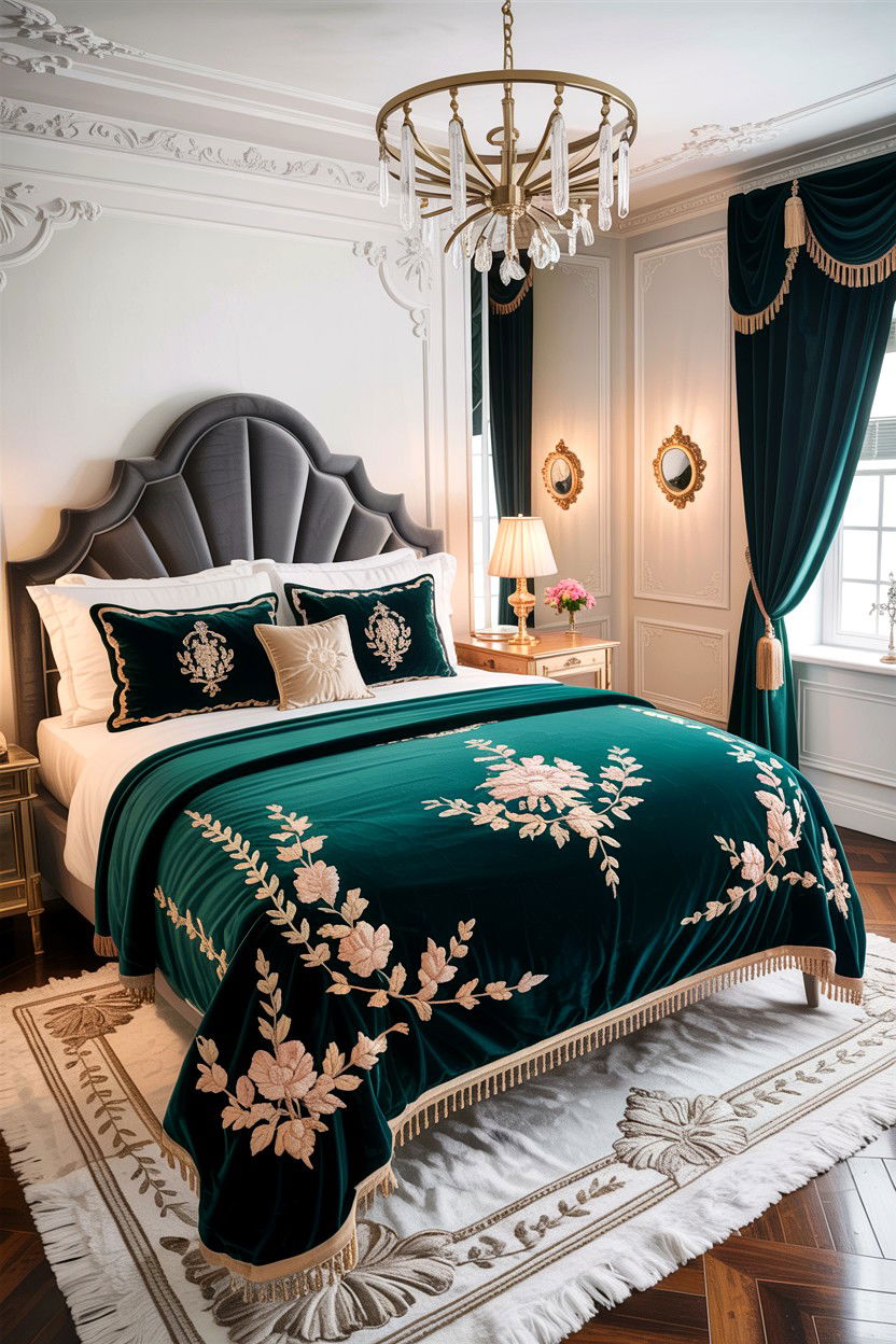 Embroidered Velvet Throw Decor - 30 embroidered bedroom ideas