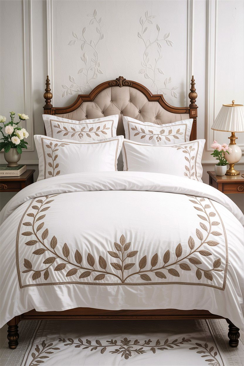 Embroidered cotton bedding - 30 cotton bedroom ideas