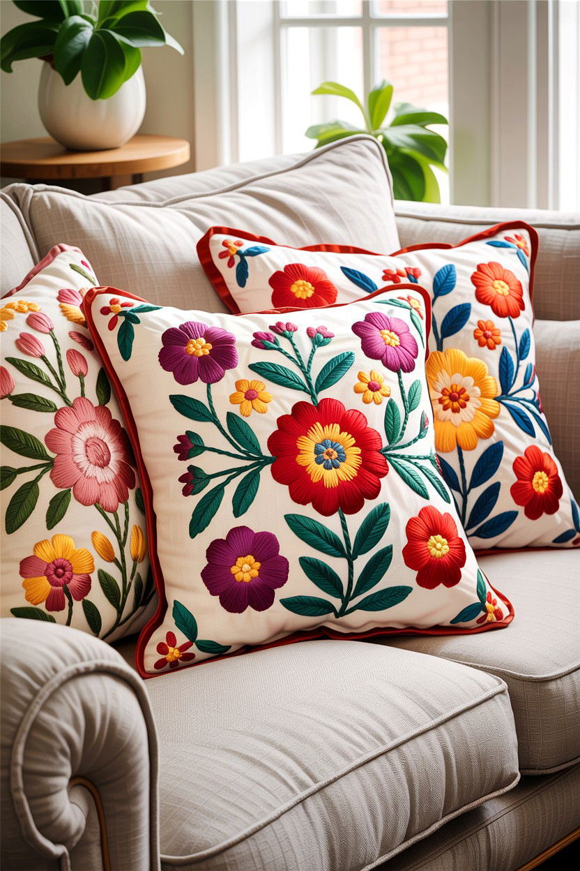Embroidered throw pillow - 30 handcrafted living room ideas