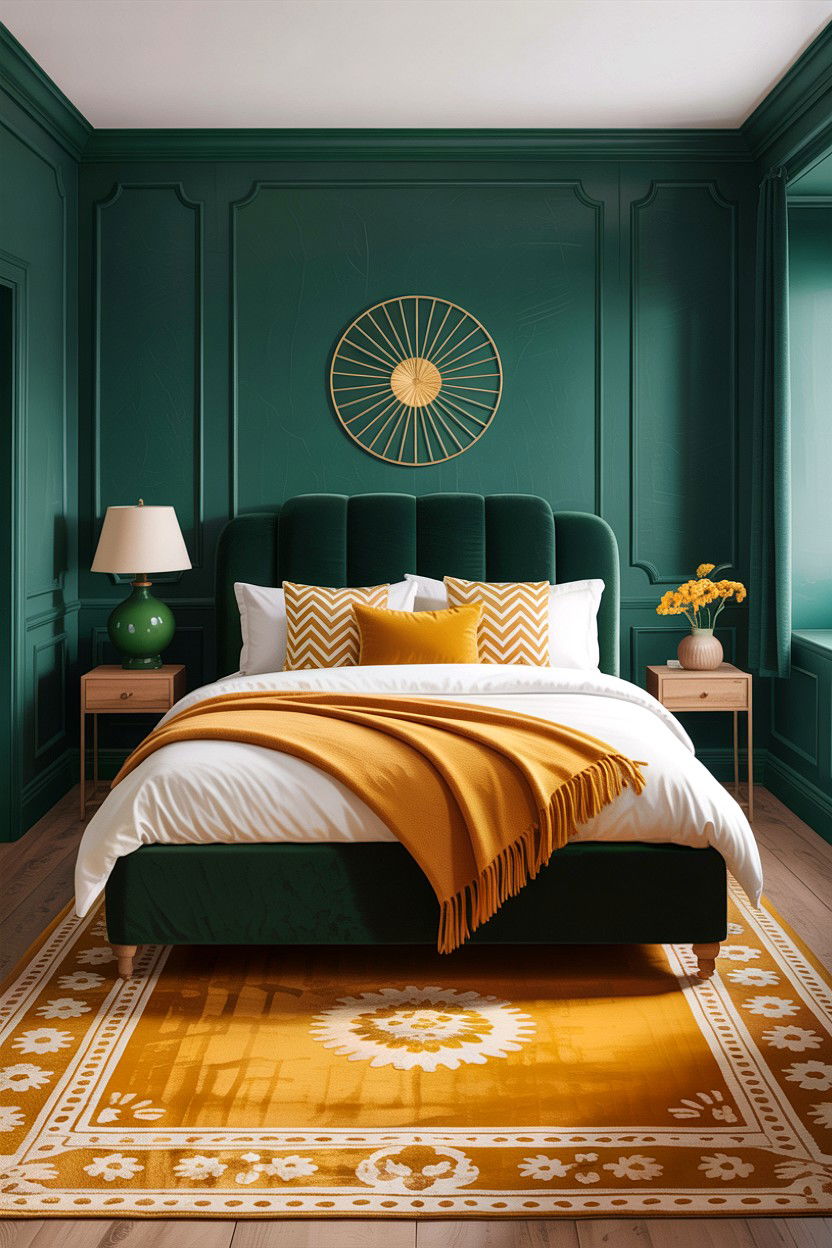 Emerald Green And Mustard Yellow Bedroom - 30 emerald bedroom ideas
