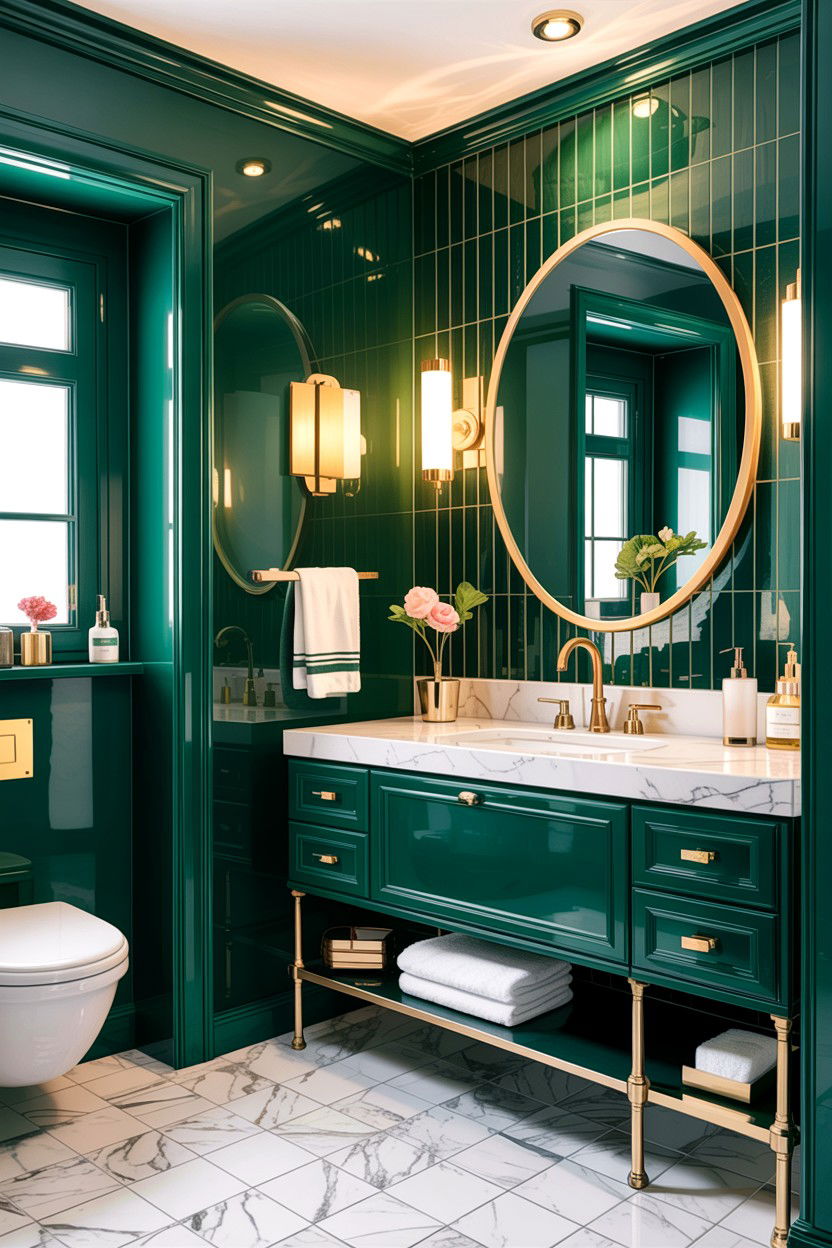Emerald Green Bathroom - 30 green and gold bathroom ideas