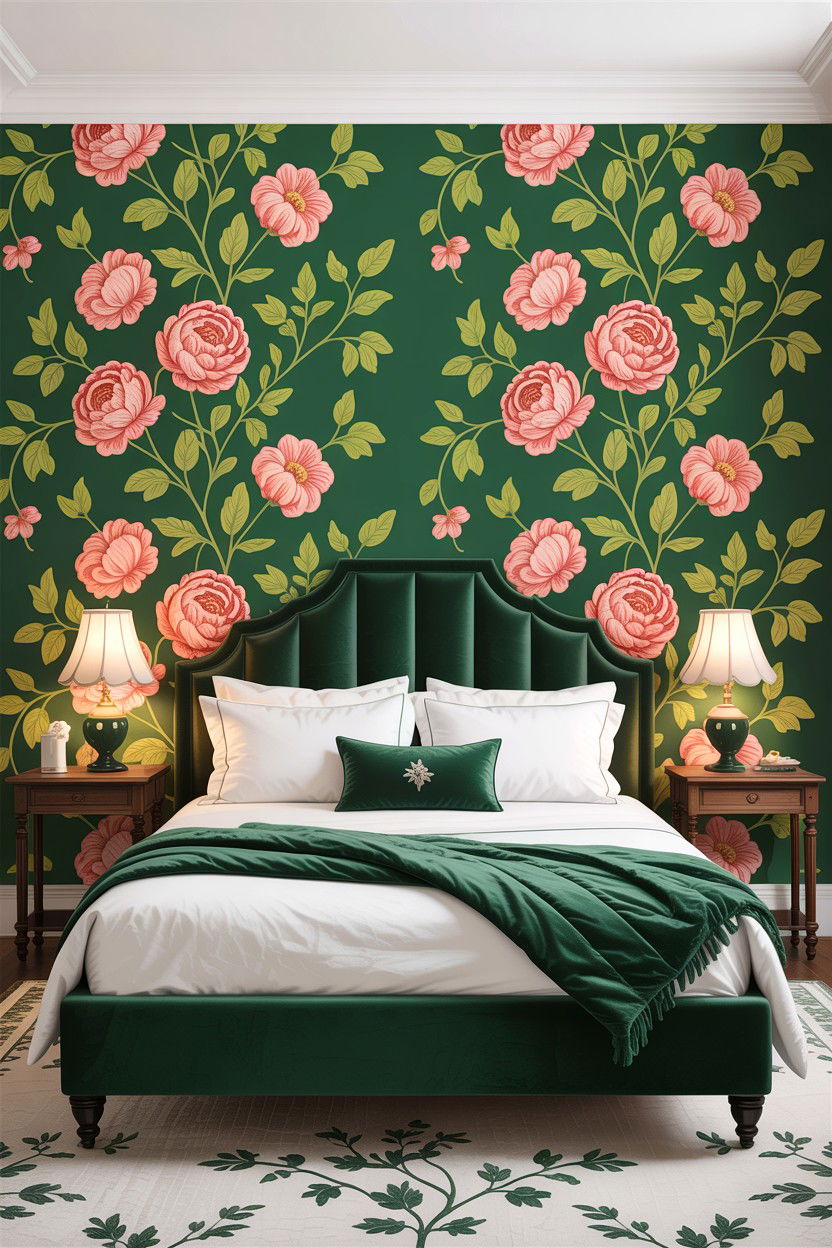 Emerald Green Floral Wallpaper - 30 emerald bedroom ideas