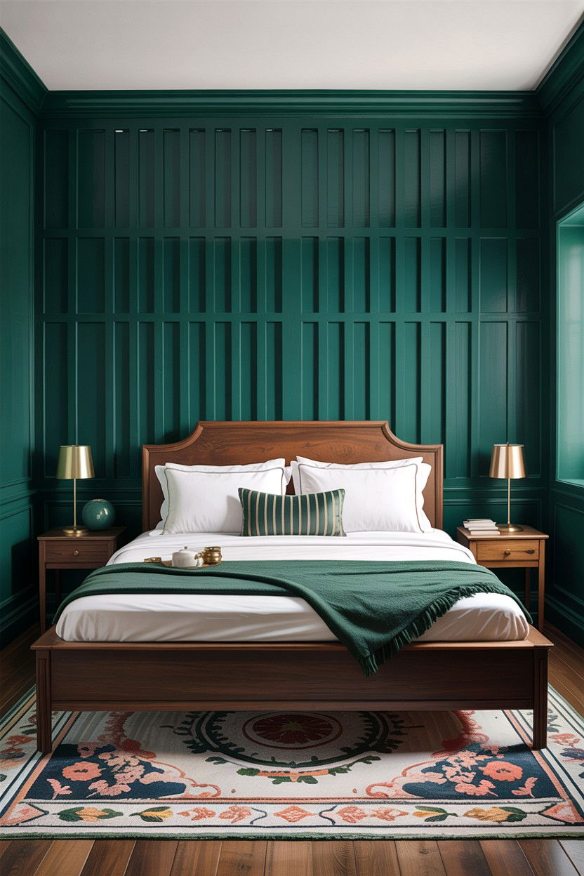 Emerald Green Geometric Slat Wall - 30 bedroom geometric wall designs