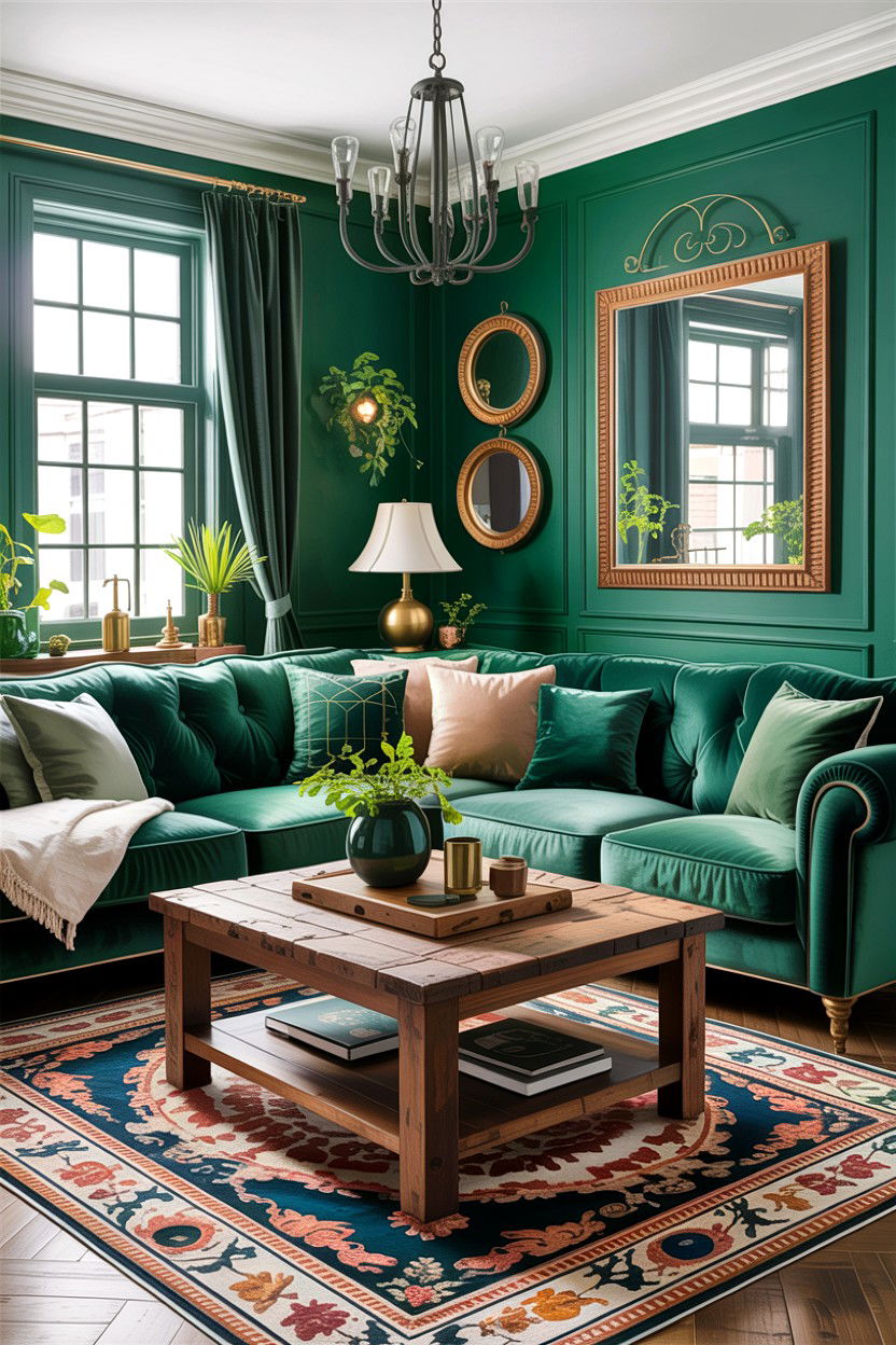 Emerald Green Living Room - 30 rustic green living room ideas