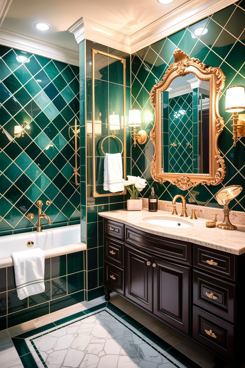 Emerald Green Tile Gold Grout - 30 contrasting grout bathroom ideas
