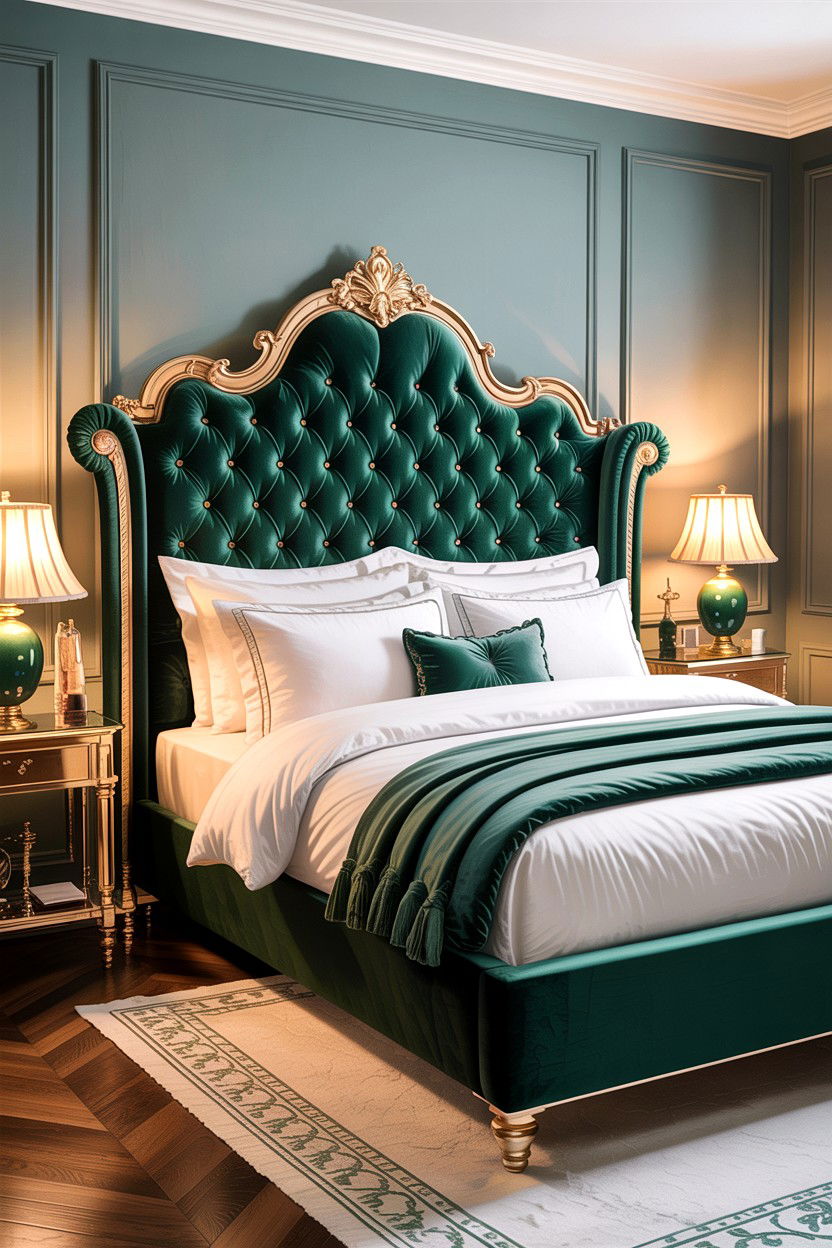 Emerald Green Tufted Headboard - 30 emerald bedroom ideas