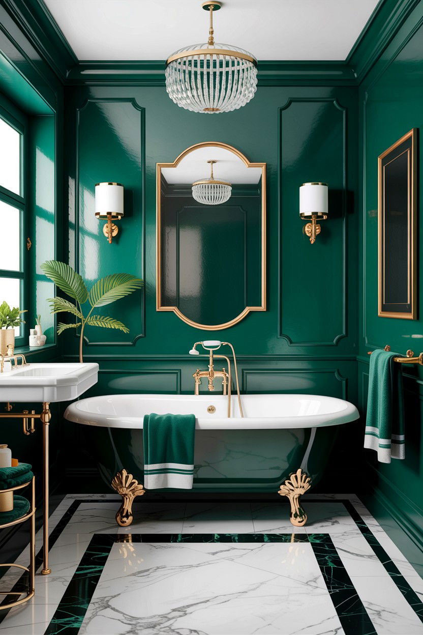 Emerald green and gold bathroom - 30 jewel tone bathroom ideas