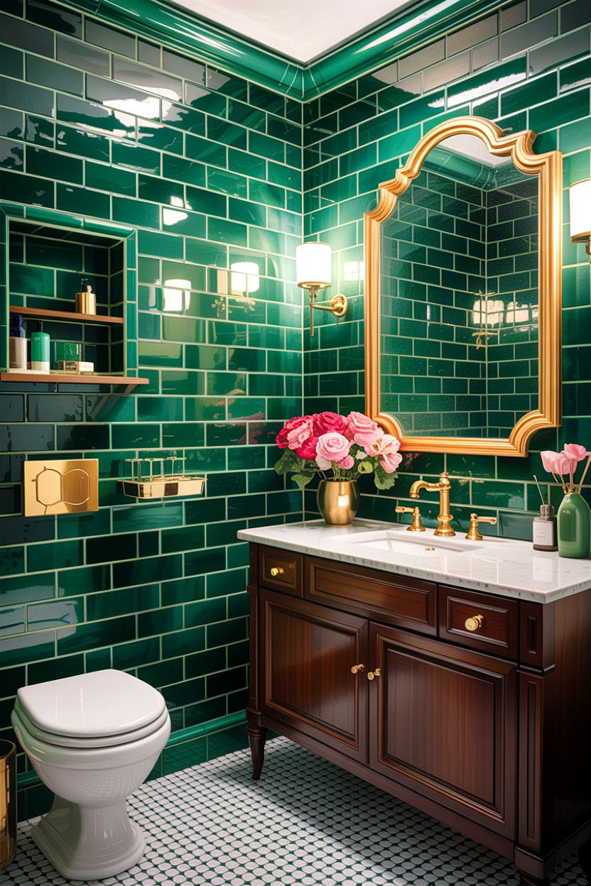Emerald green bathroom tiles - 30 high contrast bathroom ideas